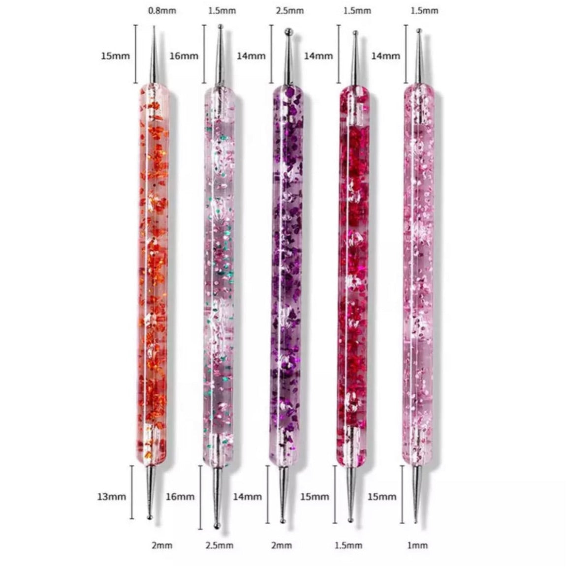 Glitter Curved 5pc Dotting tools for Mandala Dot Art, Bent dot art tools, painting tools .8mm-2mm