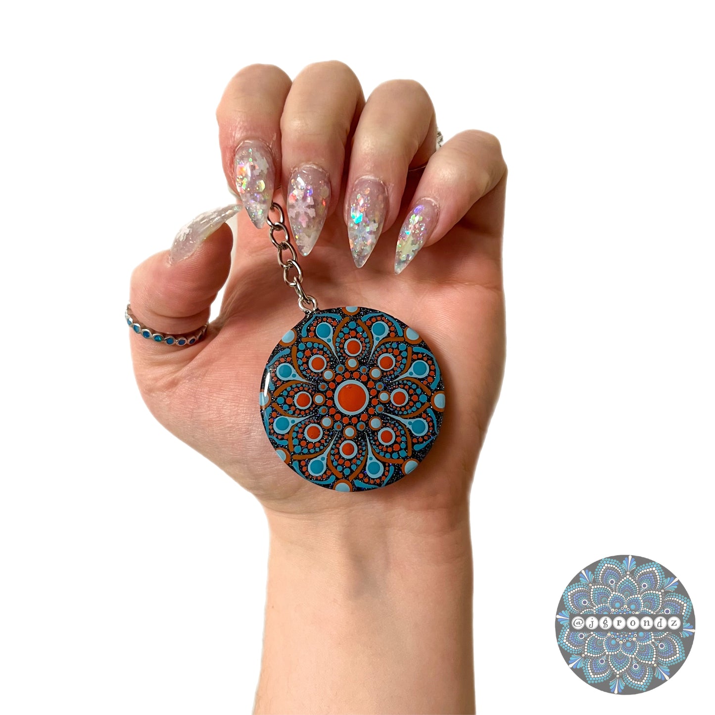 Mandala Dot Painted Round Keychain