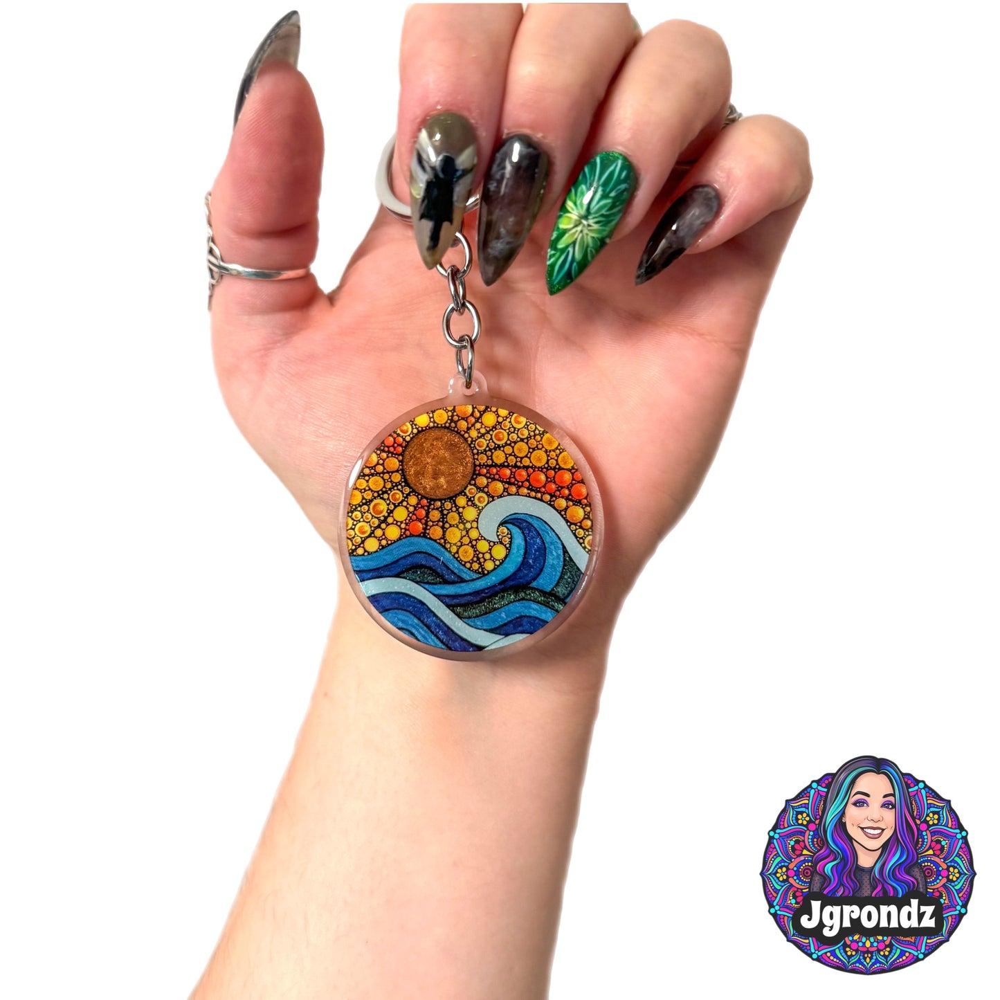 Double Sided Ocean Waves acrylic/epoxy printed keychain