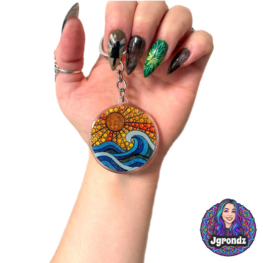 Double Sided Ocean Waves acrylic/epoxy printed keychain