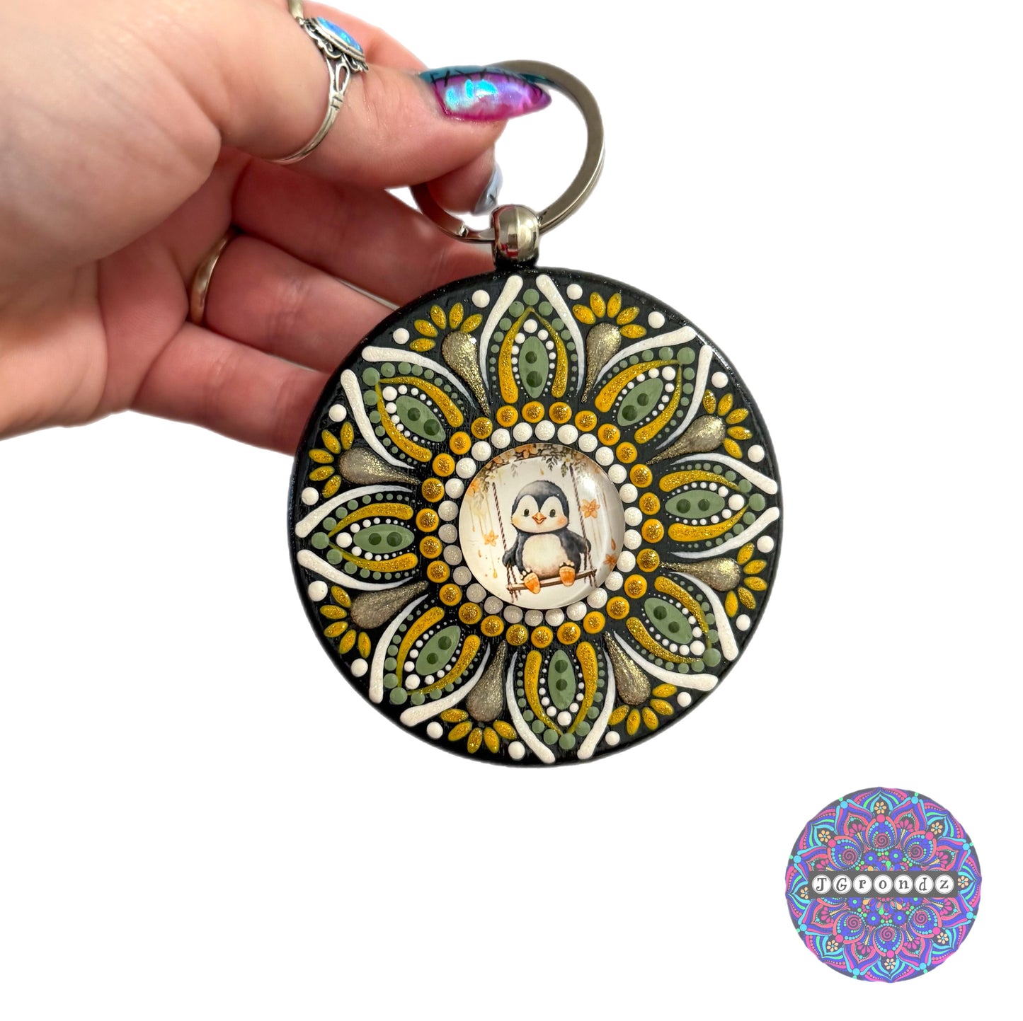 Penguin Mandala Purse Pendant 3”
