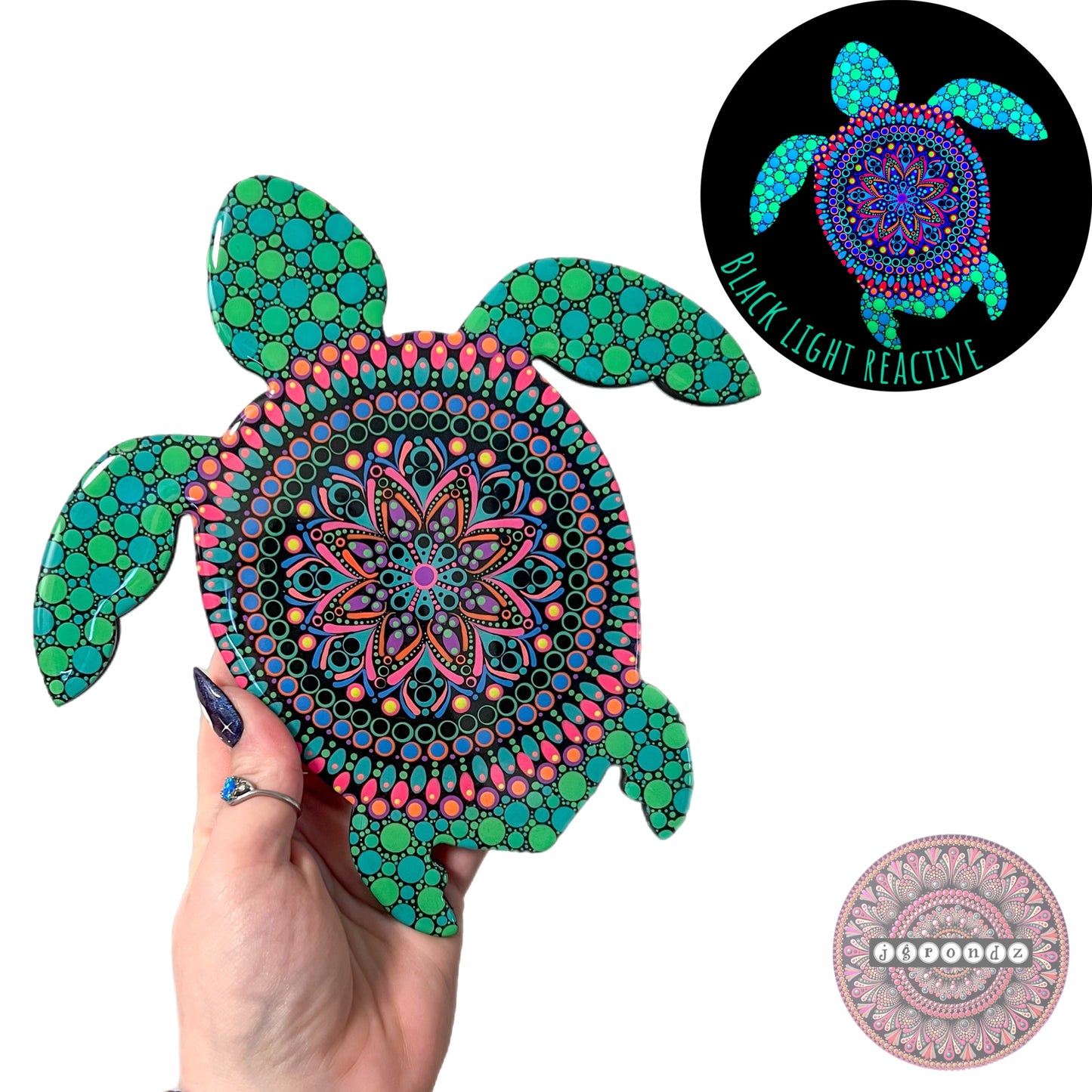 BLACK LIGHT Turtle Mandala painting