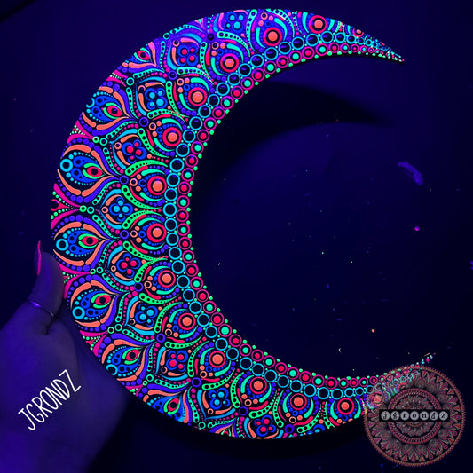 10” Black Light Reactive Wooden Moon
