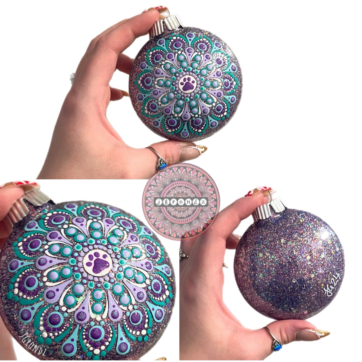 3” Paw Print Mandala Glitter Ornament