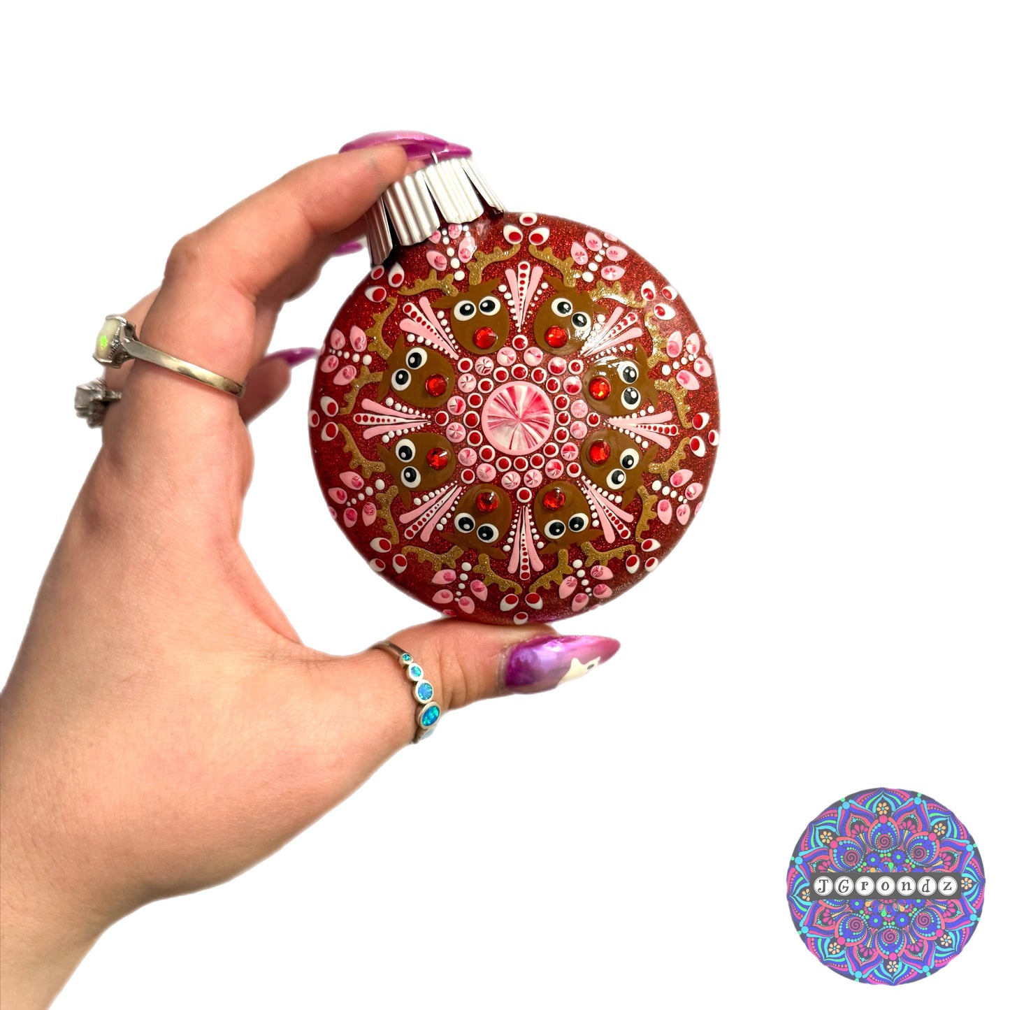 3” Peppermint Rudolph Mandala Glitter Ornament