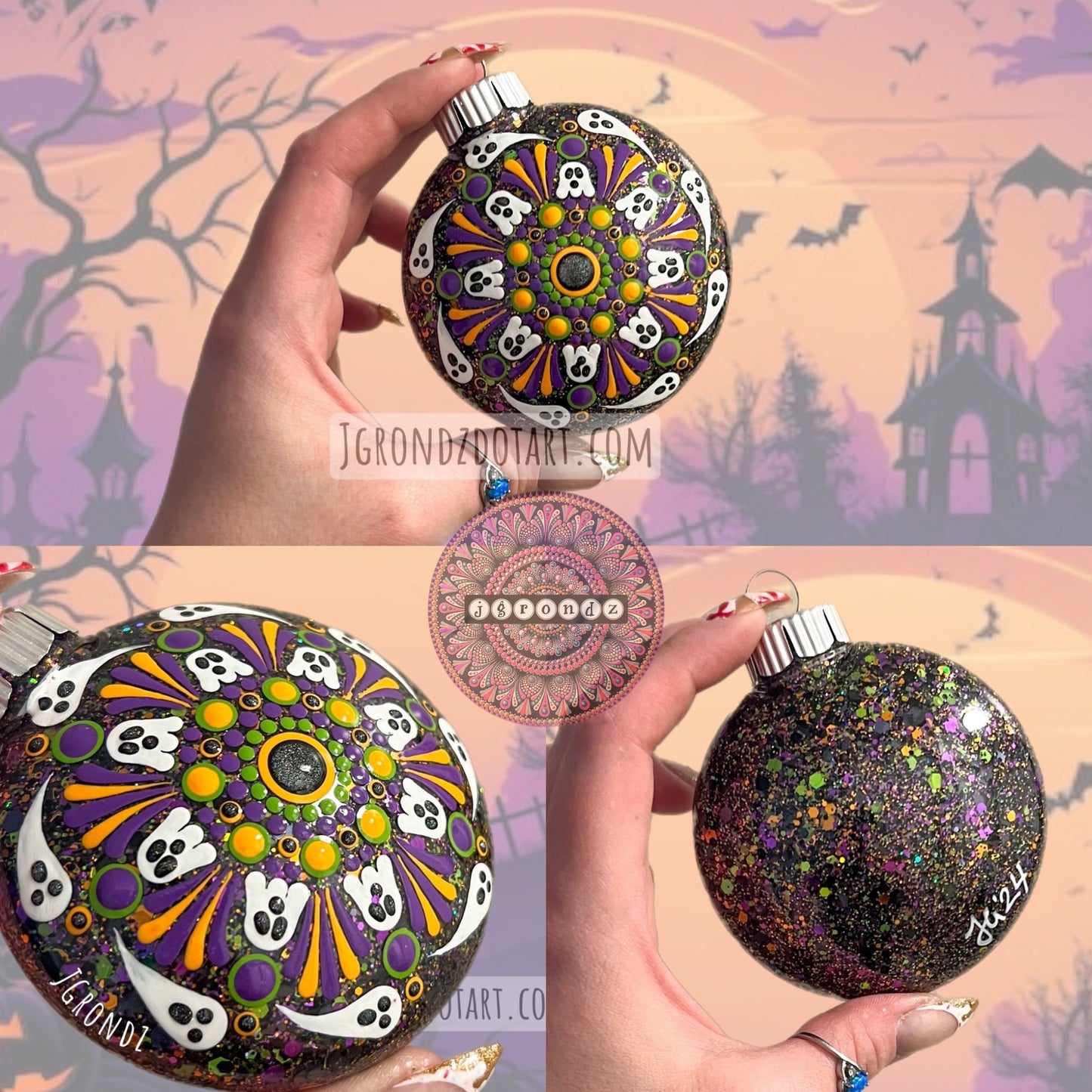 3” Halloween Mandala Glitter Ornament