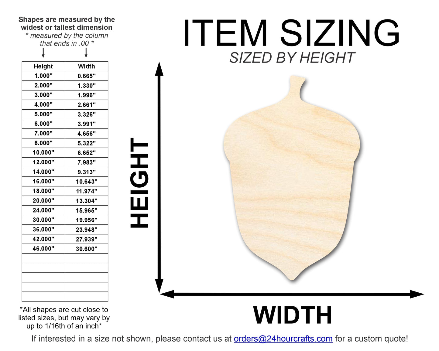 Unfinished Wood Acorn Shape | DIY Fall Forest Craft Cutout | Up to 36"