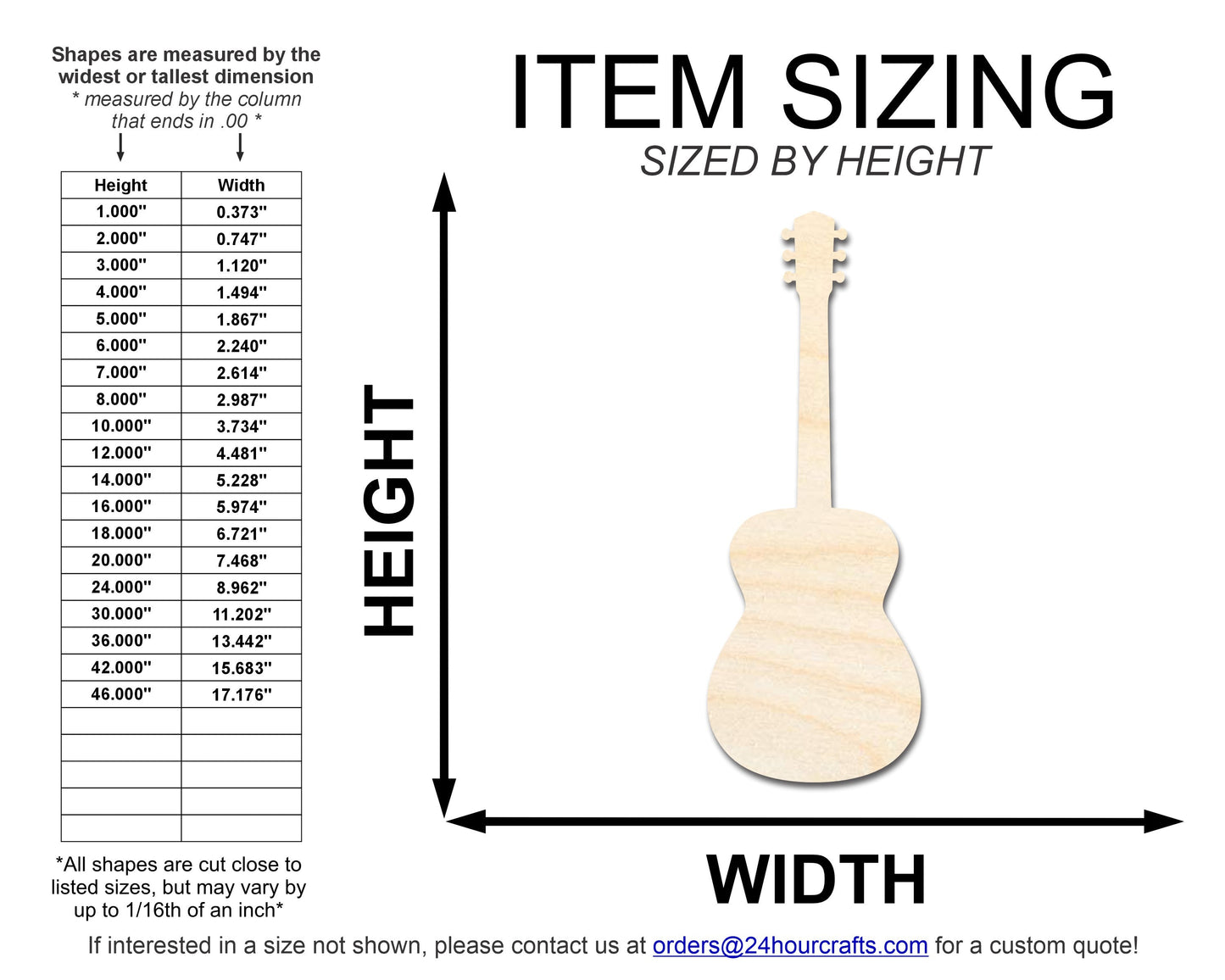 Unfinished Wood Acoustic Guitar | DIY Music Craft Cutout | up to 46"