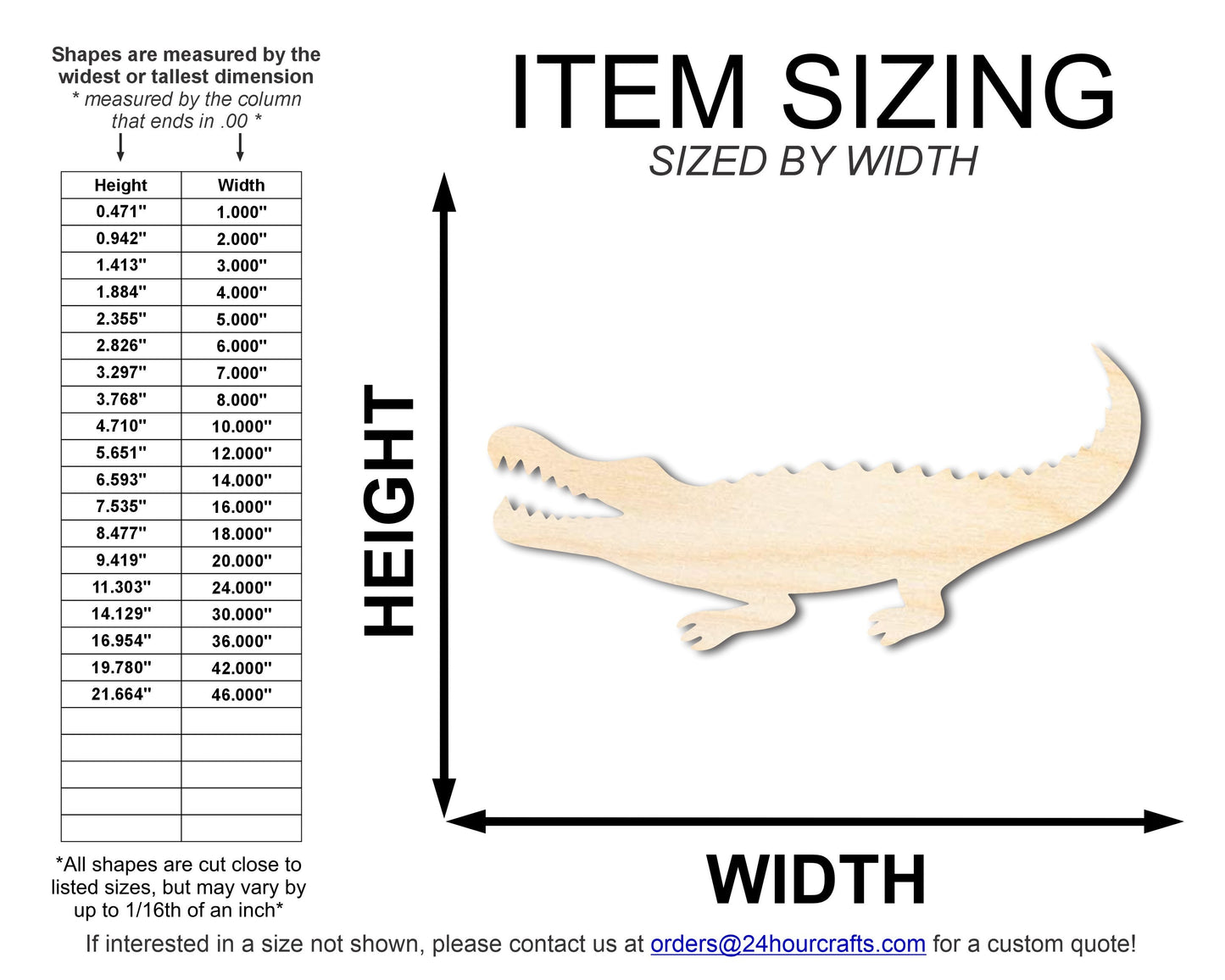 Unfinished Wood Alligator Shape | Reptile | DIY Craft Cutout | Up to 46"