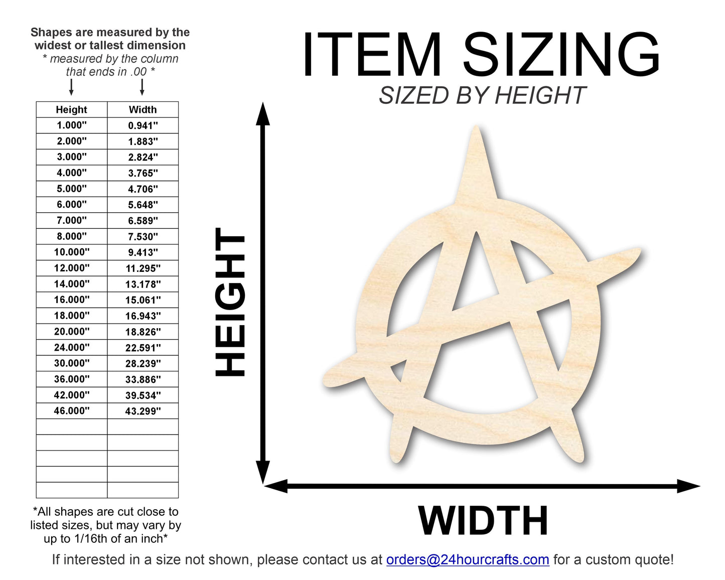 Unfinished Wood Anarchy Symbol | DIY Craft Cutout | Up to 36"