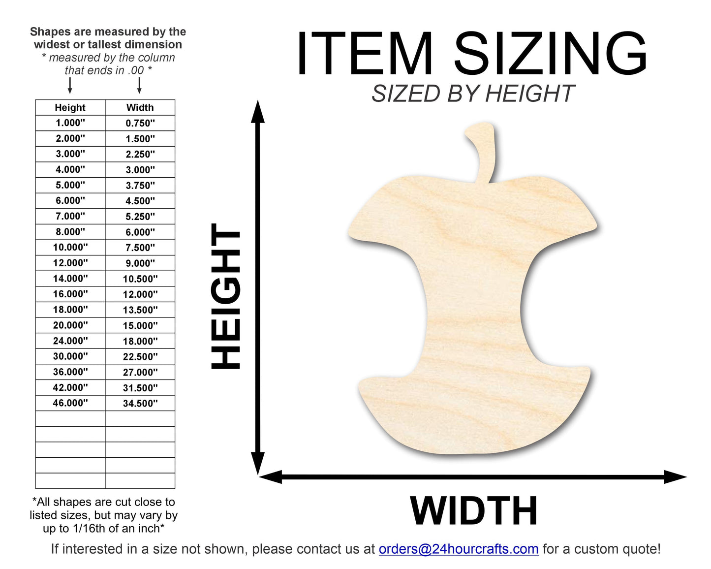 Unfinished Wood Apple Core Shape | DIY Fruit Craft | Up to 36"