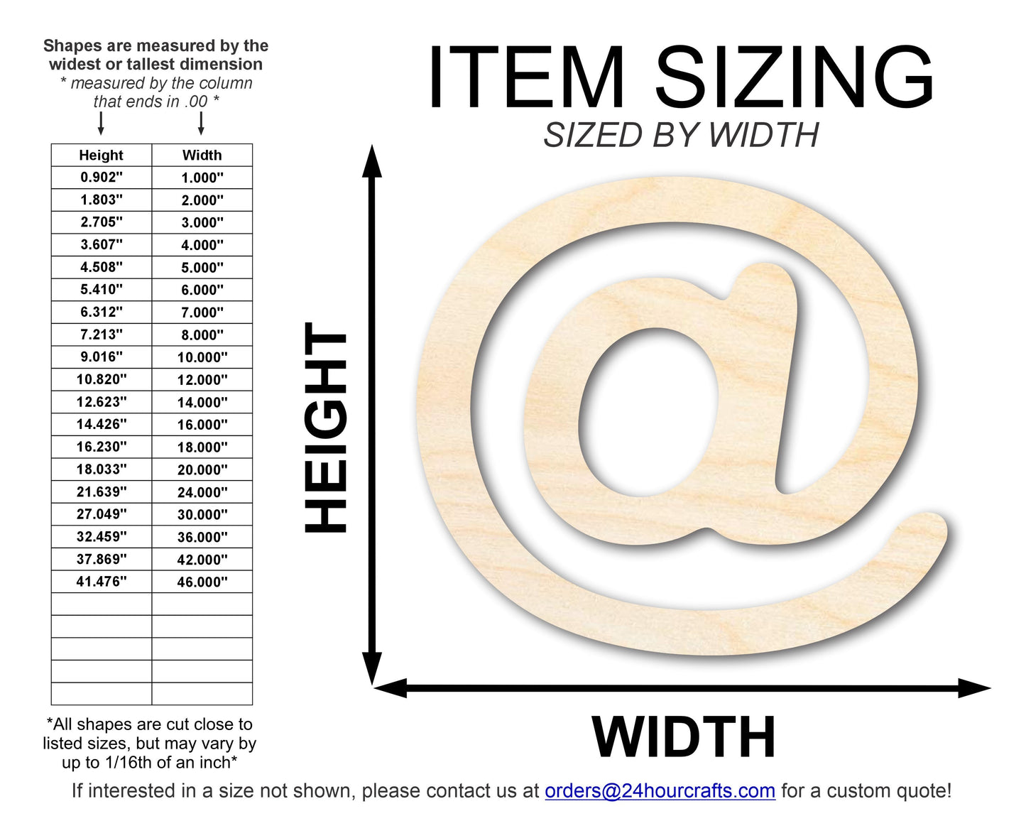 Unfinished Wood @ (At) Symbol | DIY Craft Cutout | Up to 36"