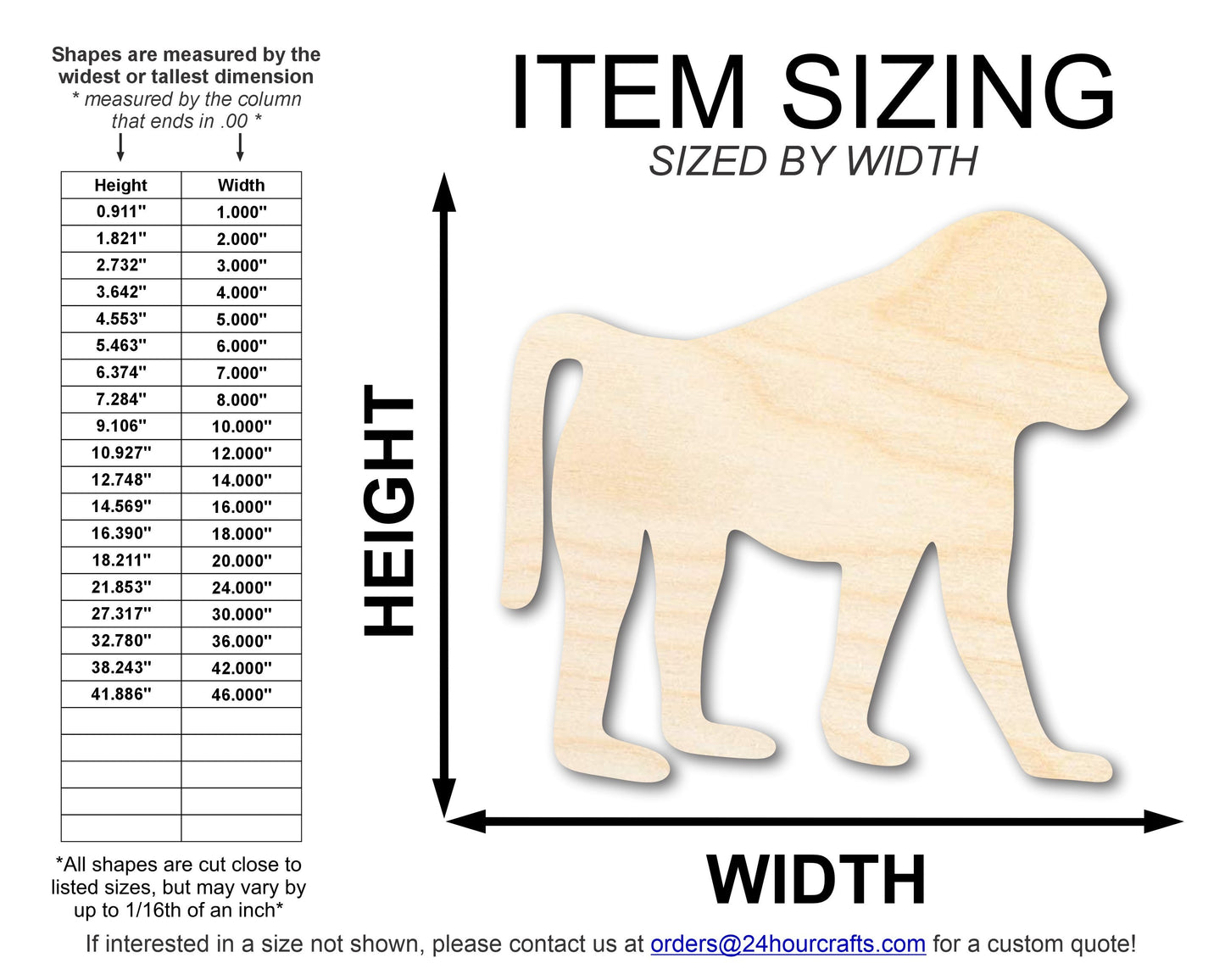 Unfinished Wood Baboon Shape | DIY Animal Craft Cutout | Up to 36"