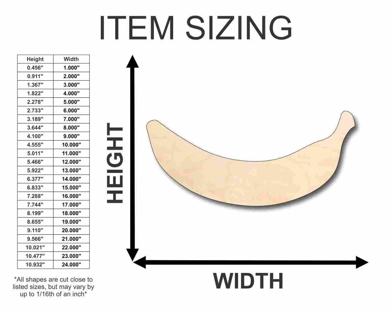 Unfinished Wood Banana Shape - Fruit - Craft- up to 46" DIY