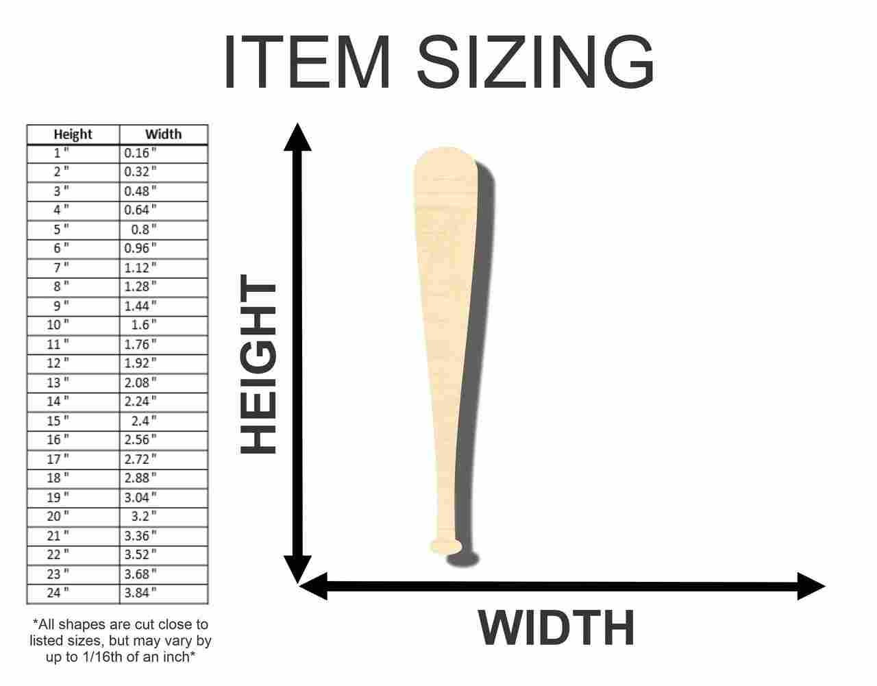 Unfinished Wood Baseball Bat Shape - Sports - Kids Room Decor - up to 46" DIY