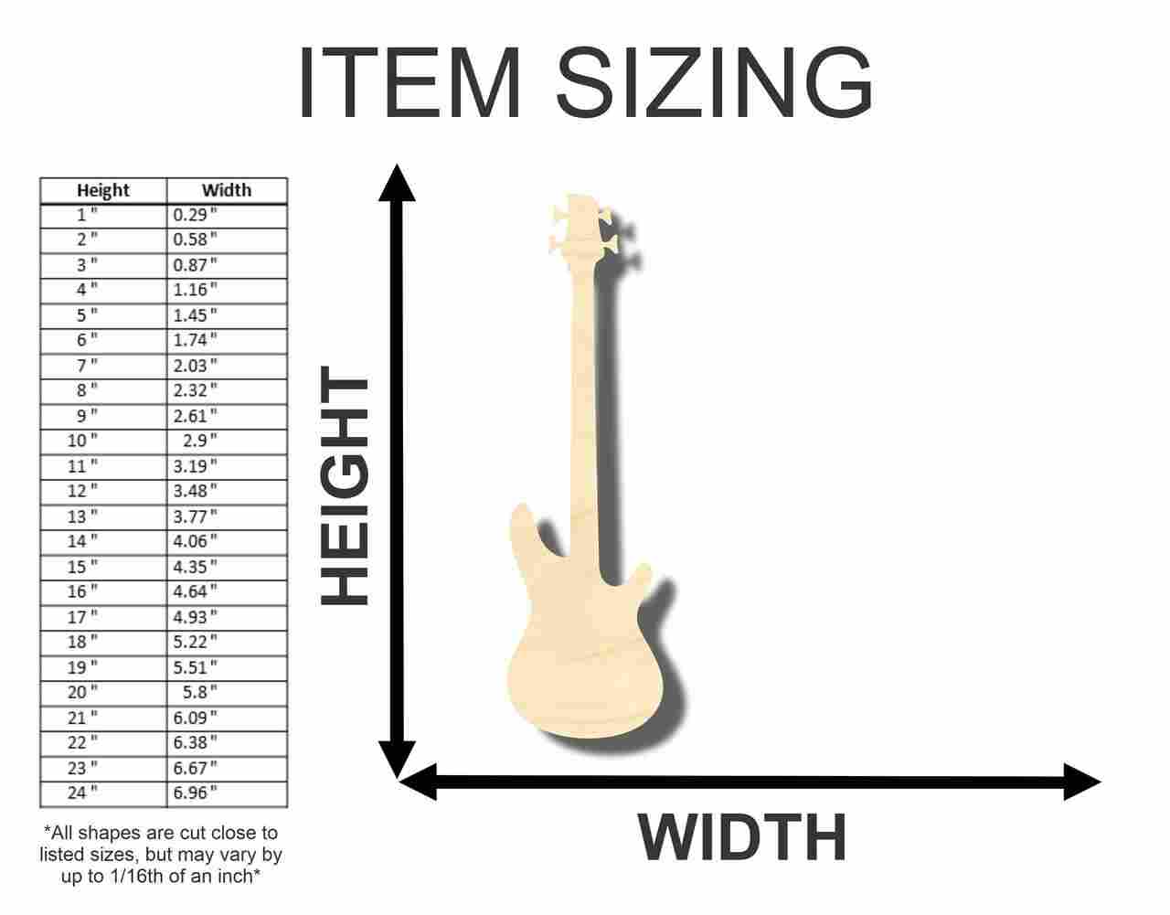 Unfinished Wood Bass Guitar Shape - Craft - Music - up to 46" DIY