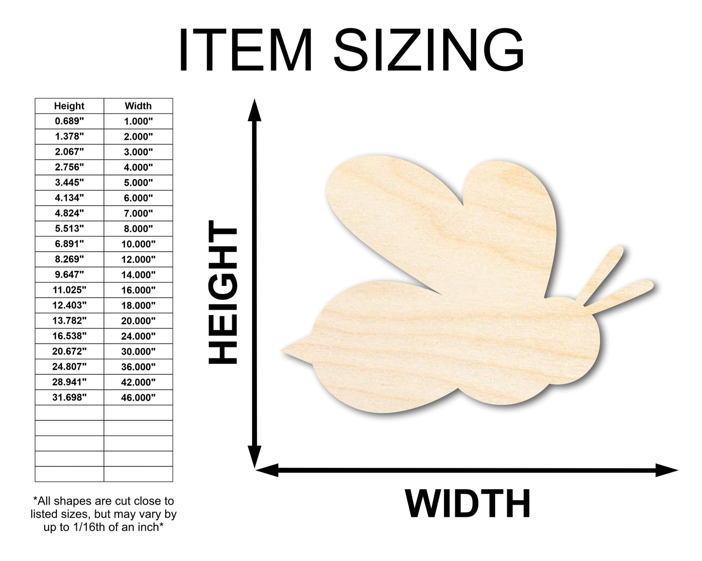 Unfinished Wood Bee Shape | Insect | Animal | Wildlife | Craft Cutout | up to 46" DIY