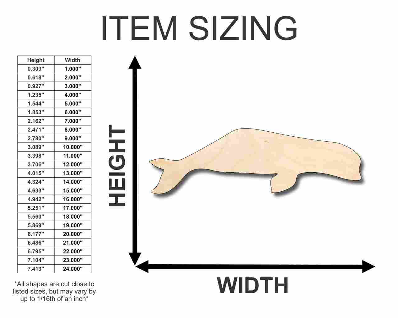 Unfinished Wood Beluga Whale Shape - Ocean - Craft - up to 46" DIY