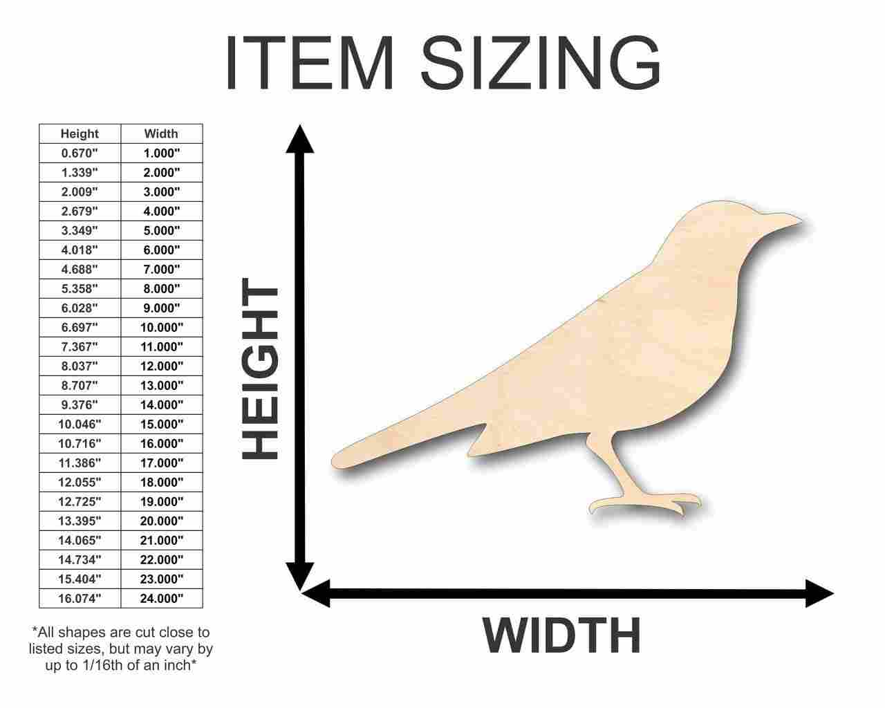 Unfinished Wood Blackbird Shape - Animal - Wildlife - Craft - up to 46" DIY