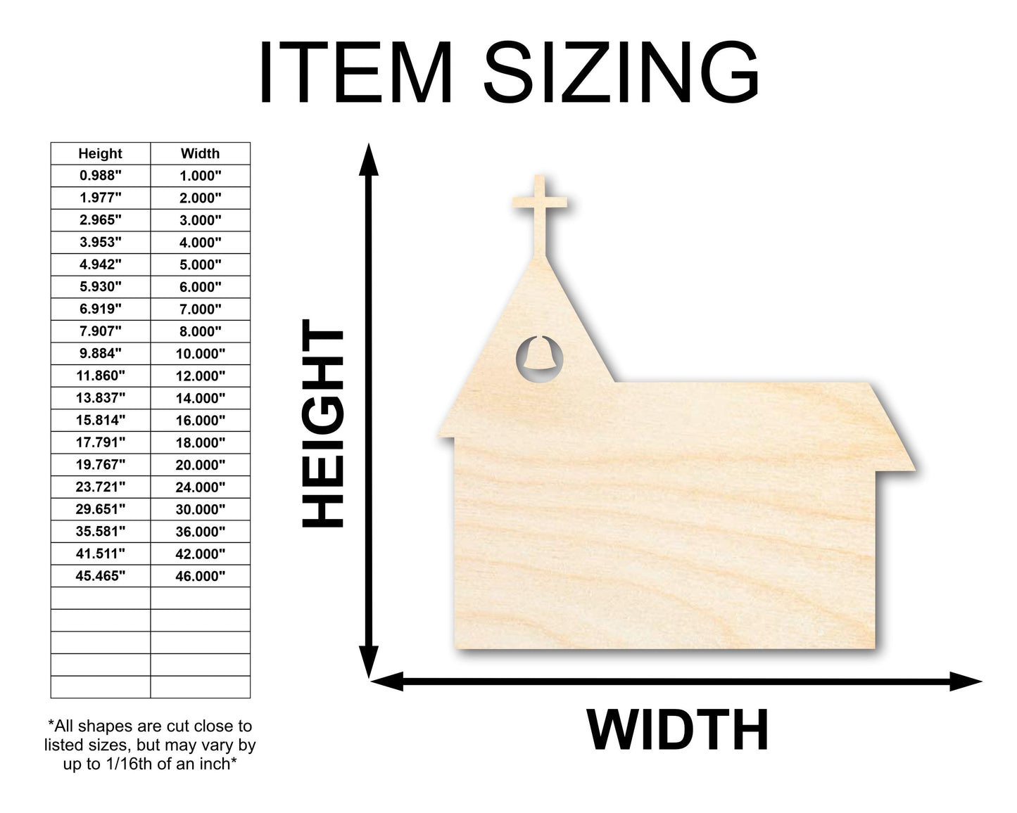 Unfinished Wood Church with Bell Shape - Craft - up to 46"