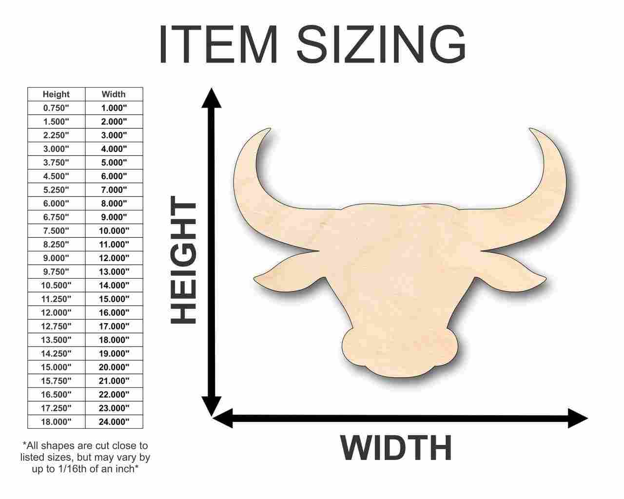 Unfinished Wood Bull Head Logo Shape - Animal - Sports - Craft - up to 46" DIY