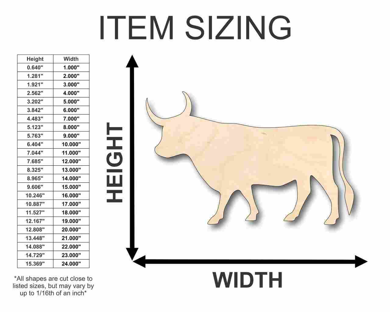 Unfinished Wood Bull Shape - Animal - Craft - up to 46" DIY