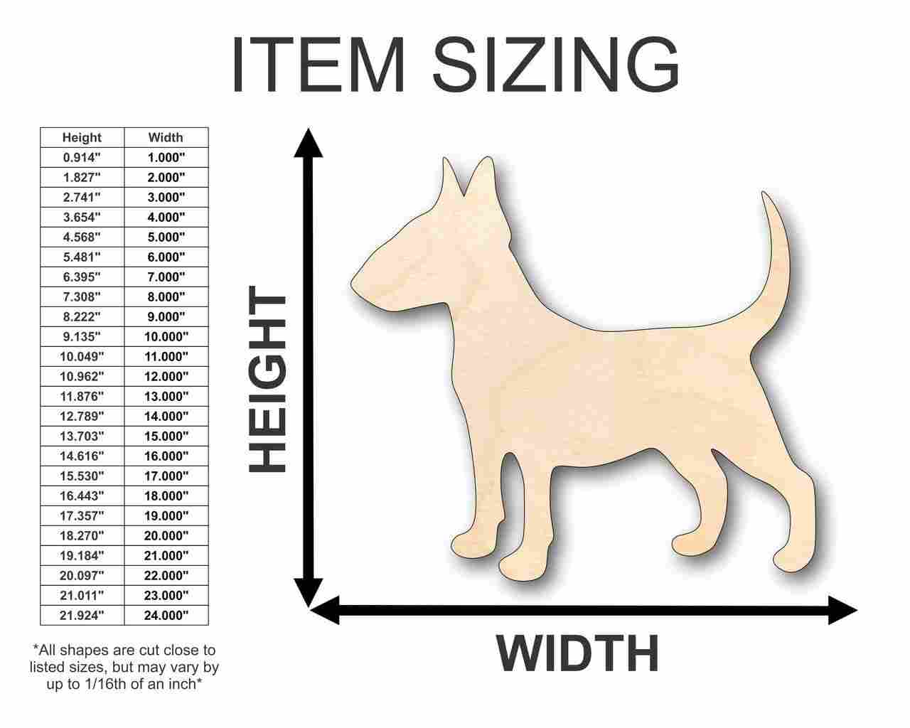 Unfinished Wood Bull Terrier Dog Shape - Animal - Pet - Craft - up to 46" DIY