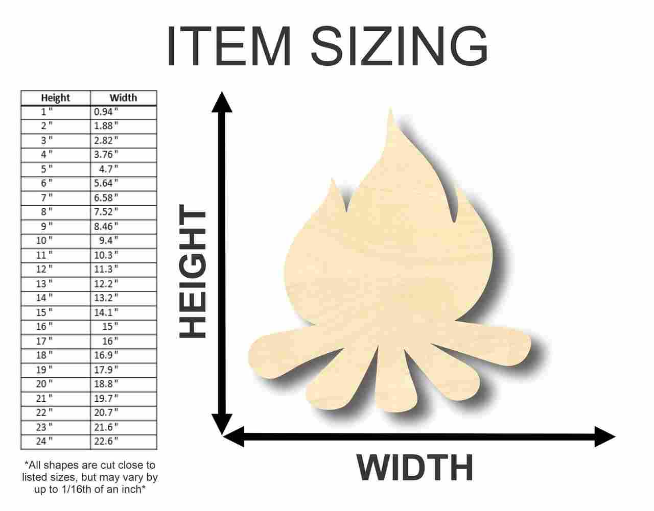 Unfinished Wood Campfire Shape - Camping - Craft - up to 46" DIY