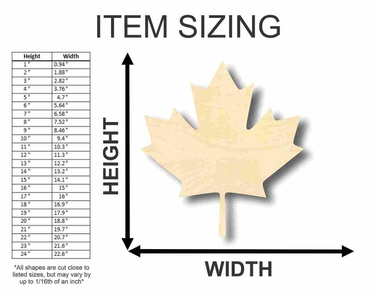 Unfinished Wood Canadian Maple Leaf Shape - Leaves - Craft - up to 46" DIY