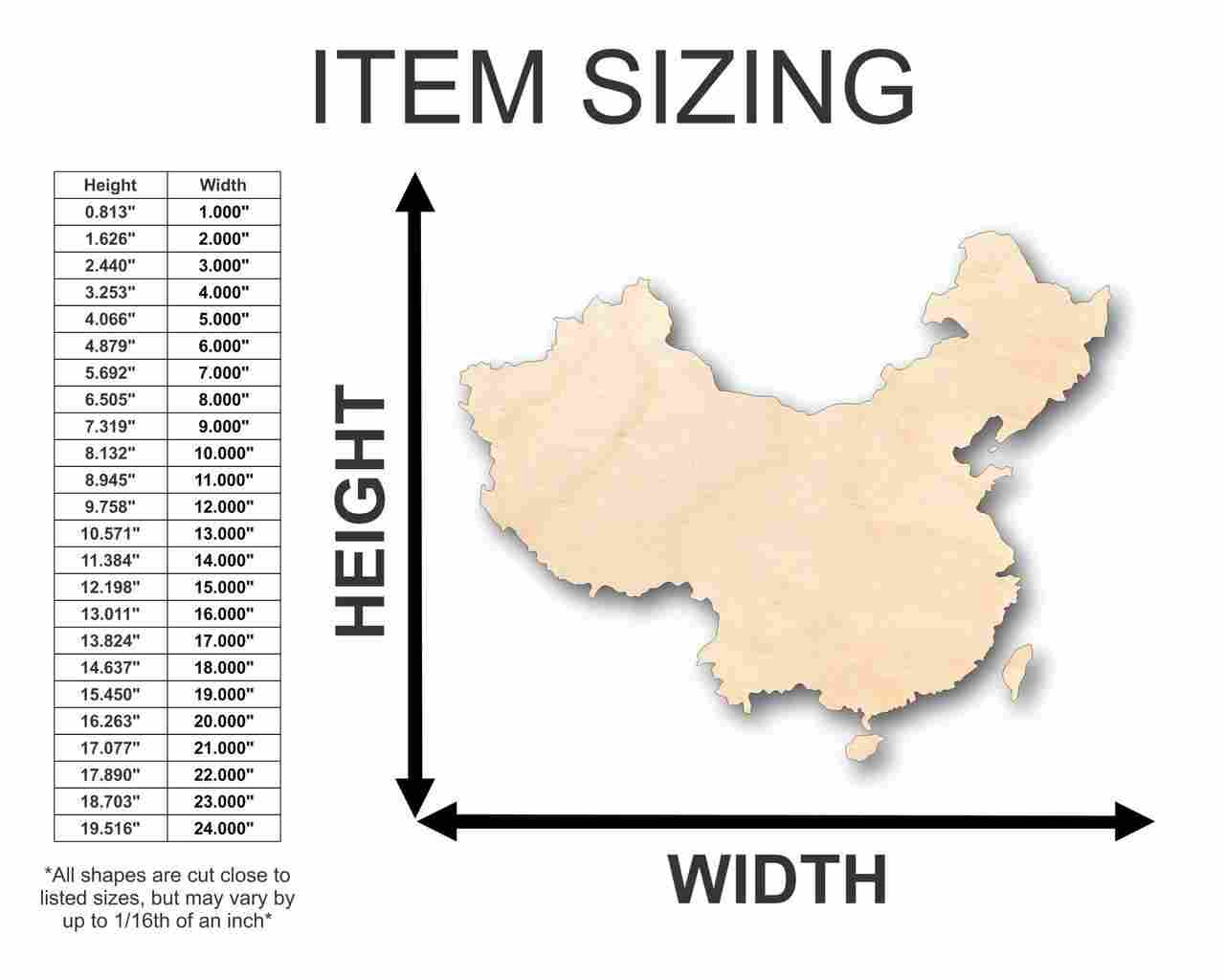 Unfinished Wood China Shape - Countries - Craft - up to 46" DIY