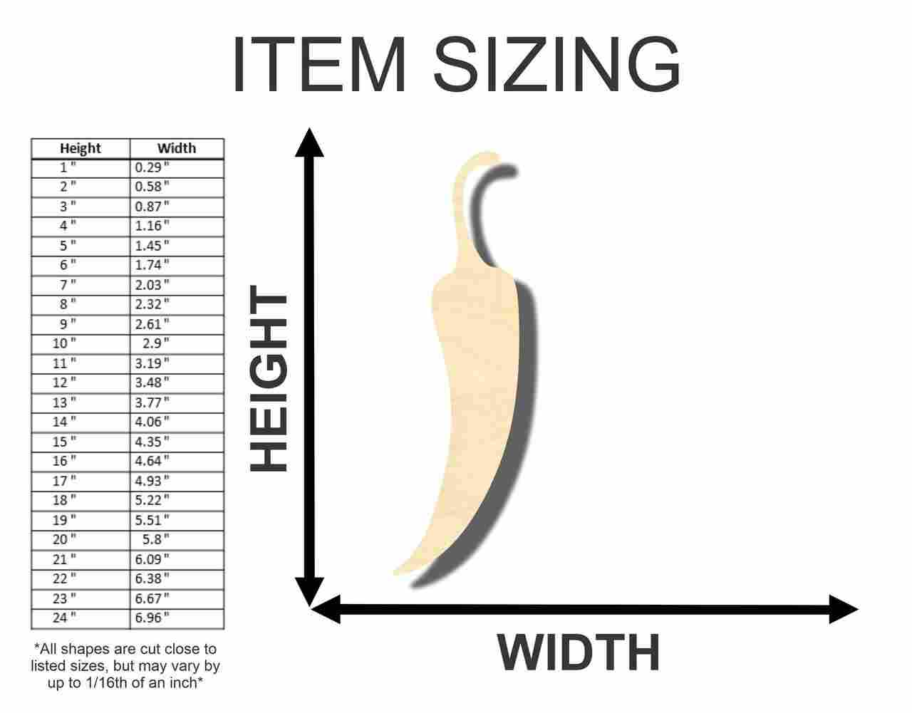 Unfinished Wood Chile Pepper Shape - Cooking - Craft - up to 46" DIY