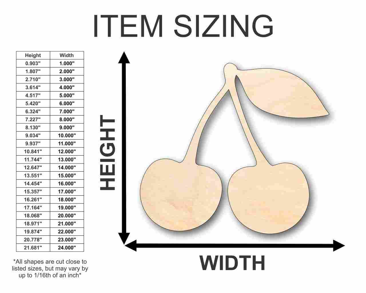 Unfinished Wood Cherry Shape - Fruit - Craft - up to 46" DIY