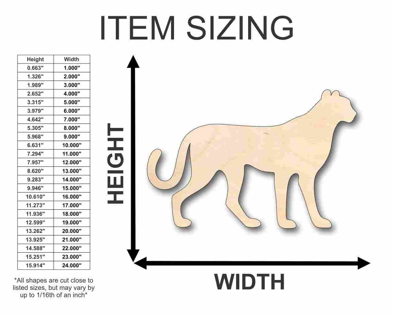 Unfinished Wood Cheetah Shape - Animal - Wildlife - Craft - up to 46" DIY