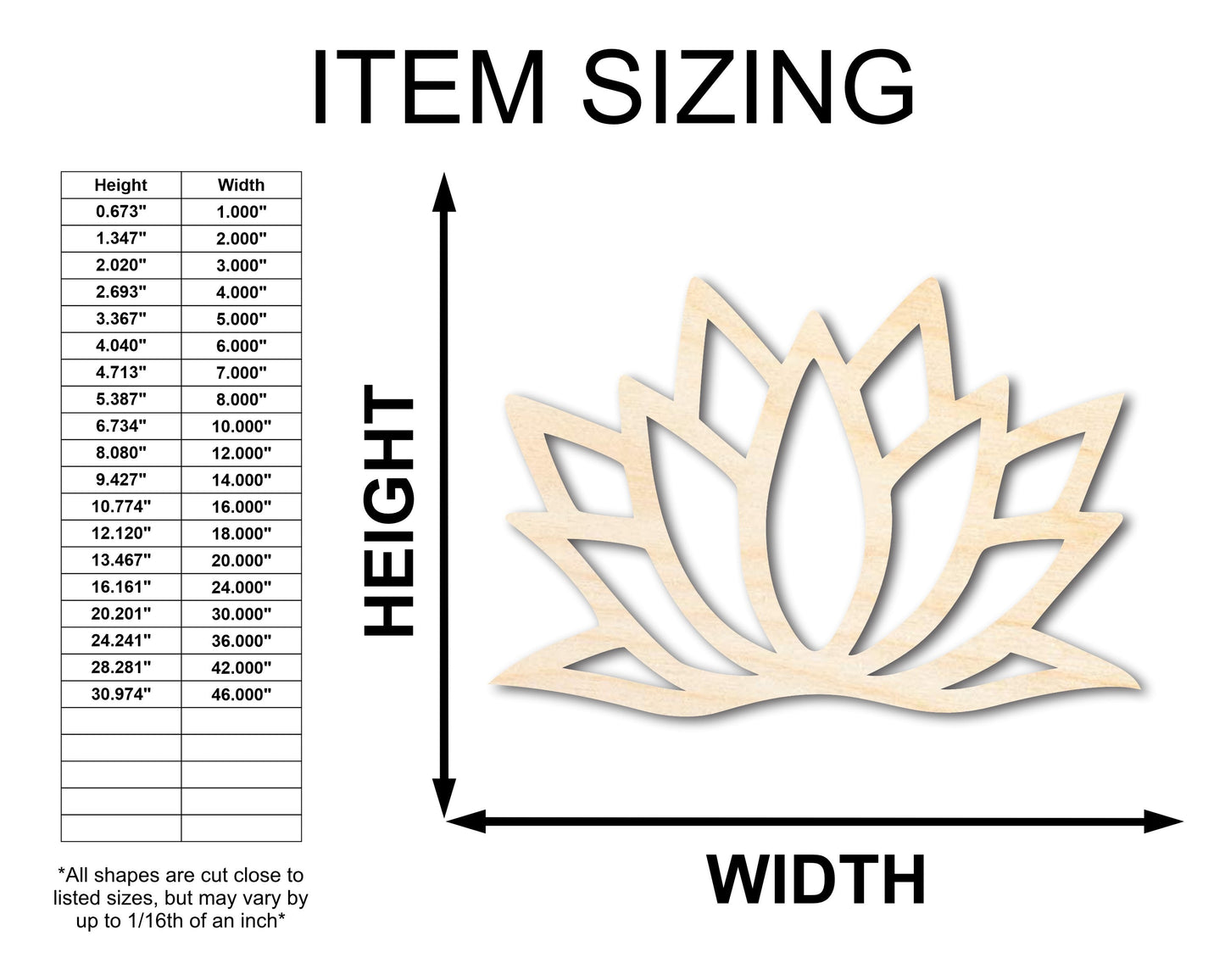 Unfinished Wood Lotus Flower Shape - Craft - up to 46"