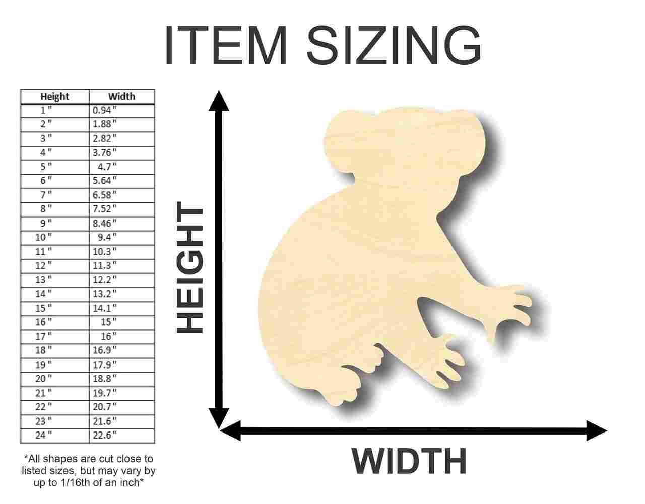 Unfinished Wood Koala Bear Shape - Animal - Craft - up to 46" DIY