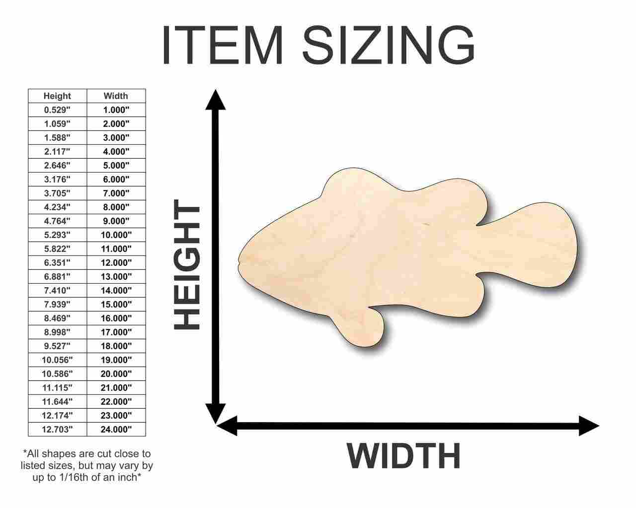 Unfinished Wood Clownfish Shape - Ocean - Animal - Craft - up to 46" DIY