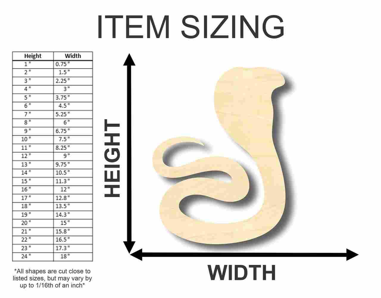 Unfinished Wood Cobra Snake Shape - Animal - Wildlife - Craft - up to 46" DIY