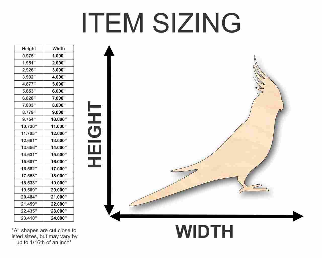 Unfinished Wood Cockatiel Shape - Animal - Wildlife - Pet - Craft - up to 46" DIY