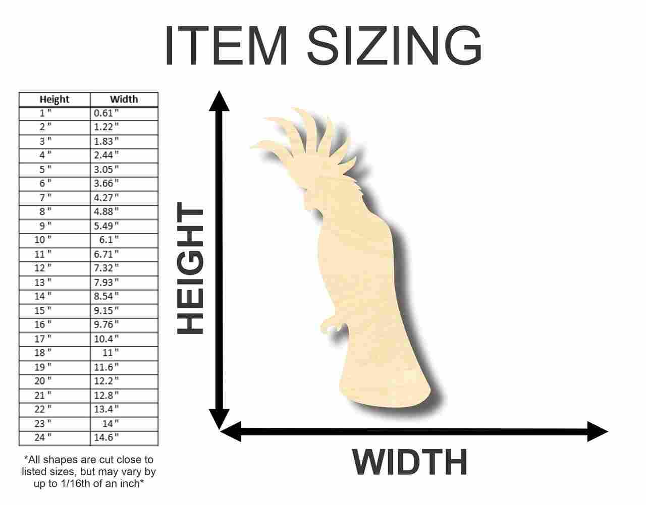 Unfinished Wood Cockatoo Shape - Animal - Wildlife - Pet - Craft - up to 46" DIY