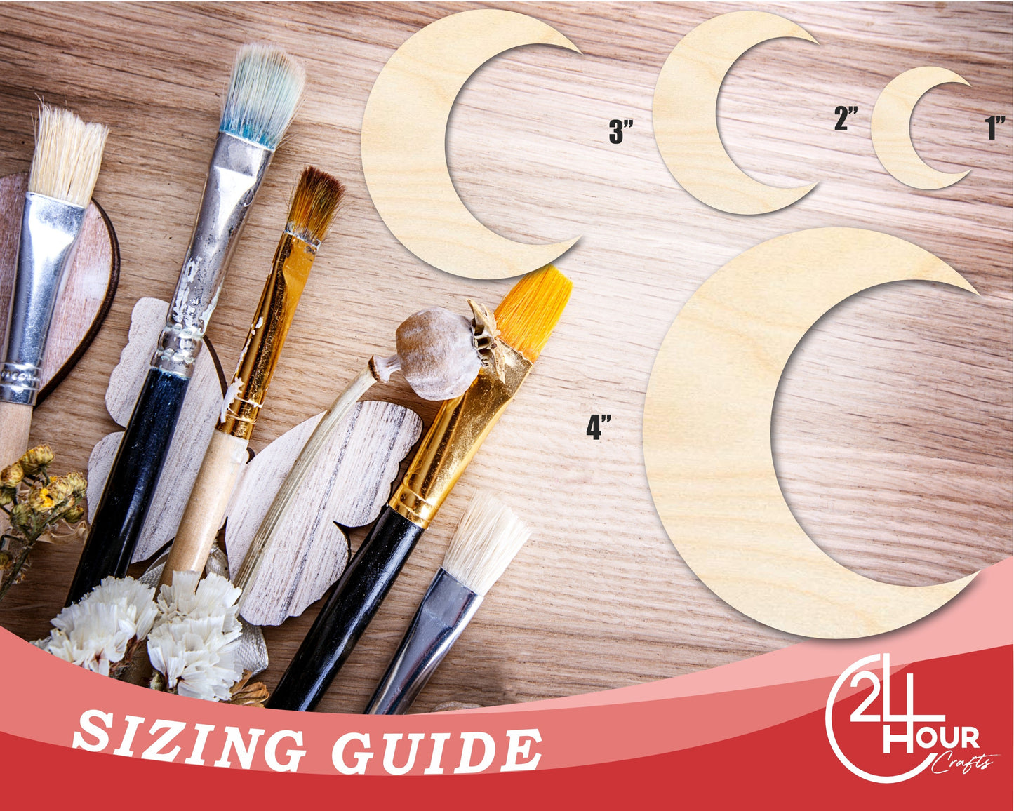 Unfinished Wood Crescent Moon Shape | DIY Celestial Night Sky Craft Cutout | Up to 36"