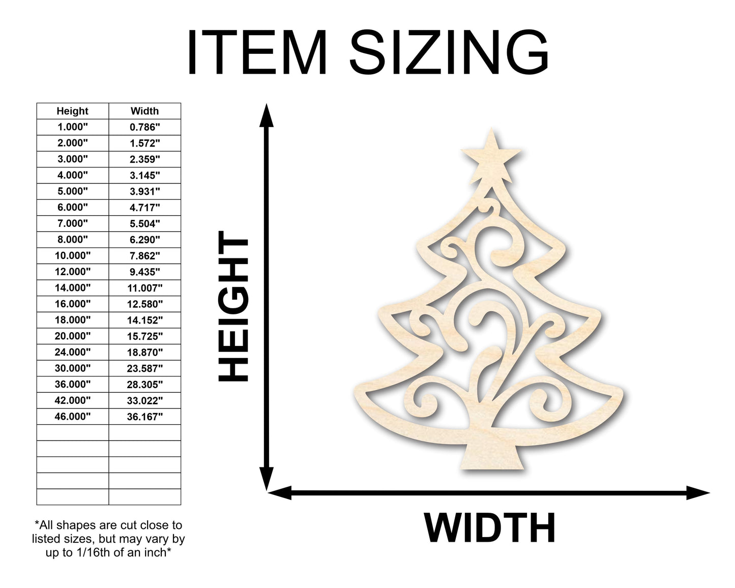 Unfinished Wood Flourish Christmas Tree Shape - Craft - up to 46"