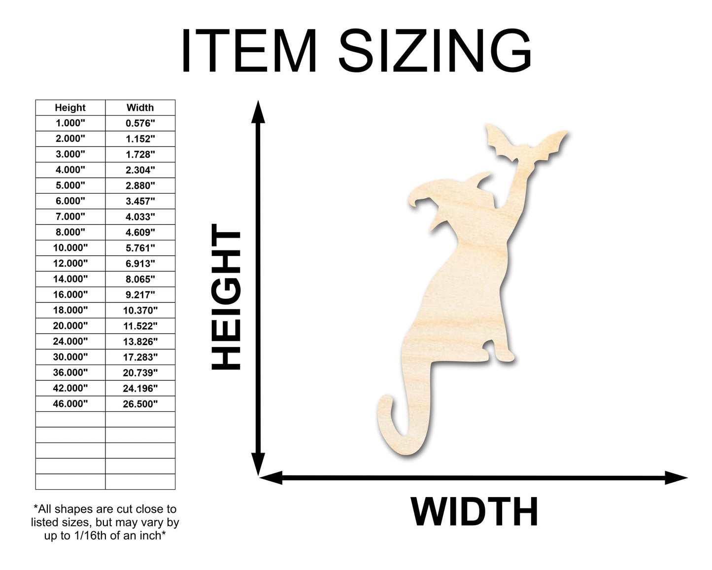 Unfinished Wood Cat and Bat Shape | Halloween | Craft Cutout | up to 46" DIY