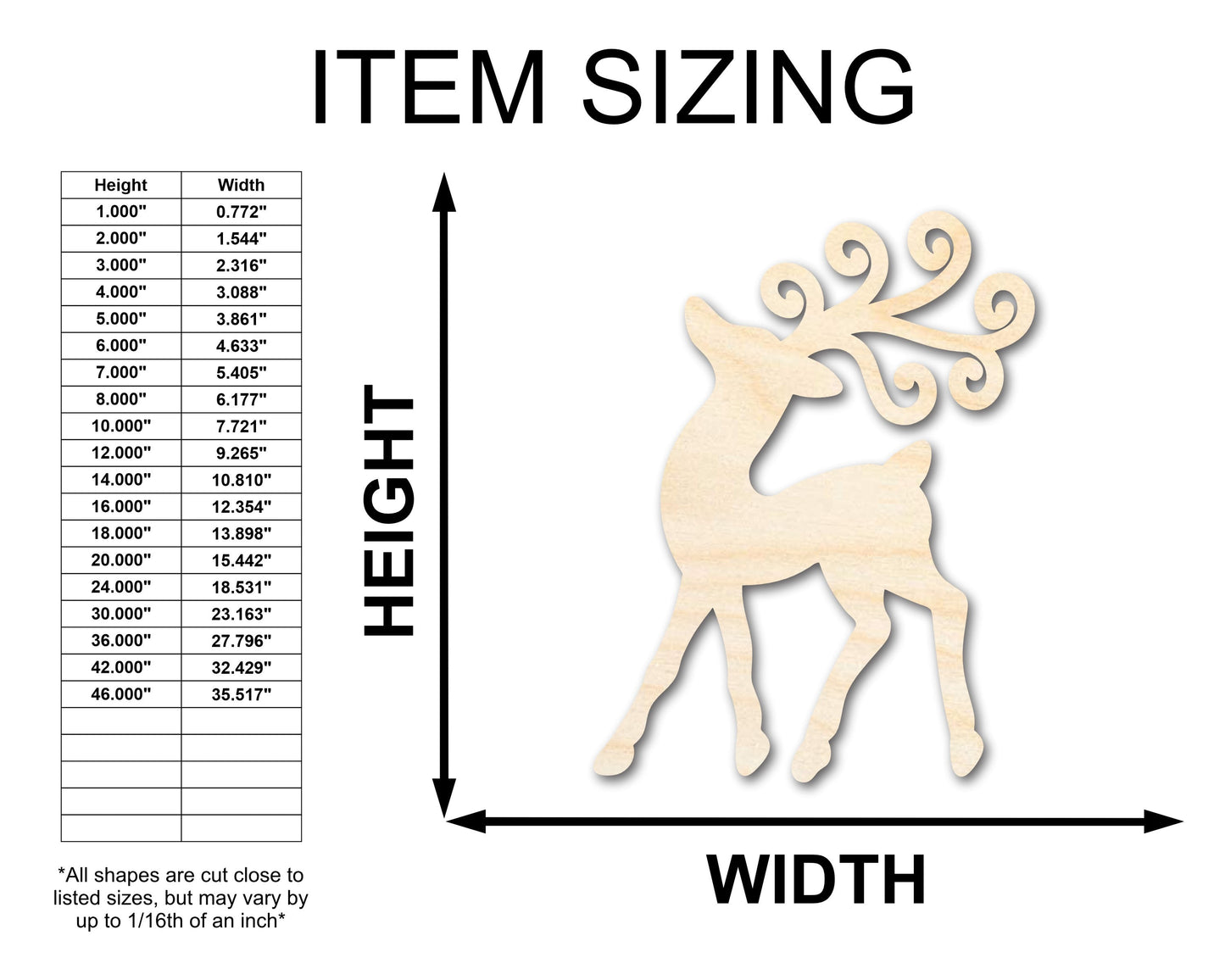 Unfinished Wood Reindeer Shape - Craft - up to 46" DIY