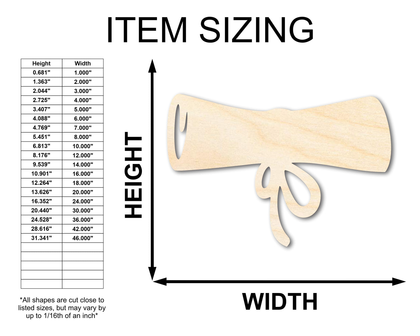 Unfinished Wood Diploma Shape - Graduation Craft - up to 46" DIY