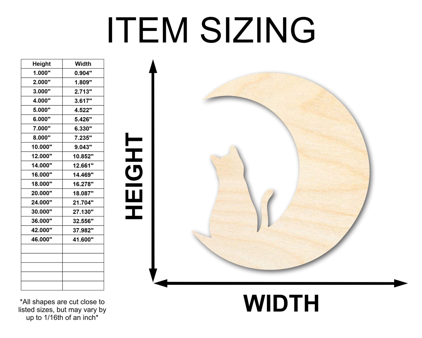 Unfinished Wood Cat and Moon Silhouette Shape - Craft - up to 46"