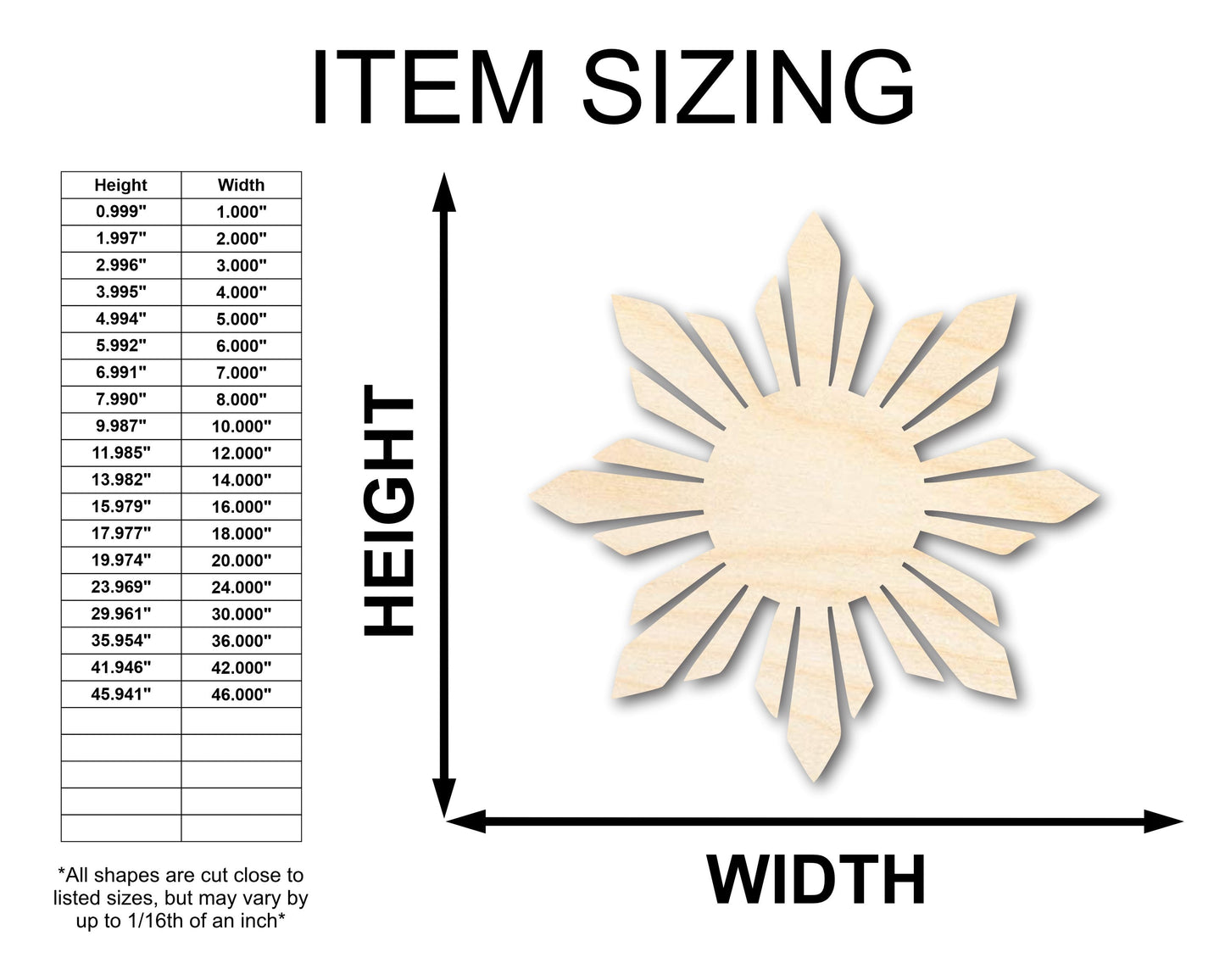 Unfinished Wood Folk Sun Silhouette Shape - Craft - up to 46"
