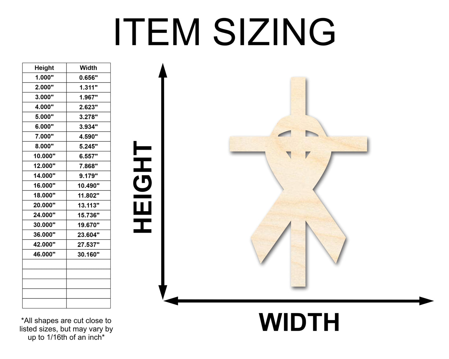 Unfinished Wood Cross and Ribbon Silhouette Shape - Craft - up to 46"