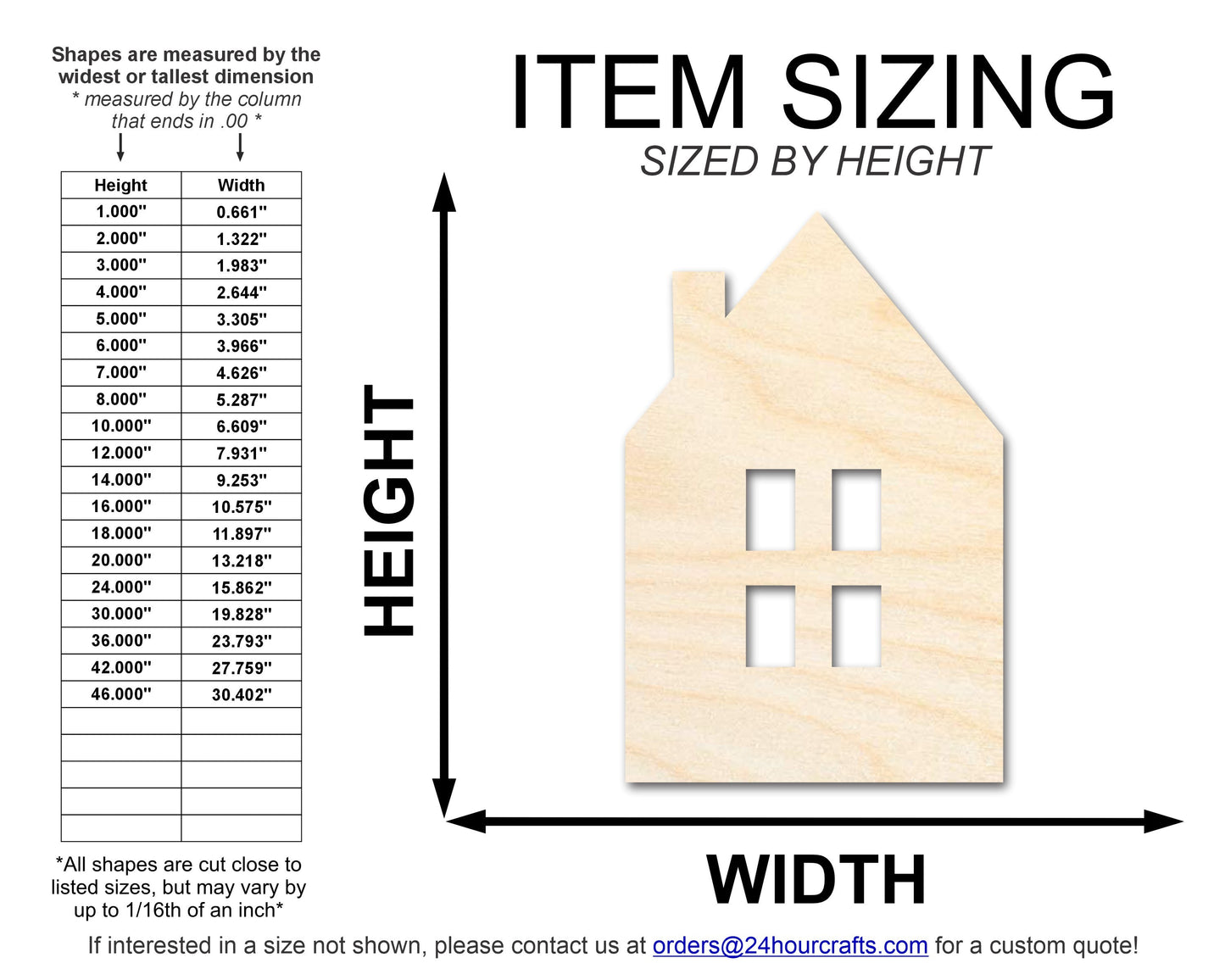 Unfinished Wood House Window Silhouette Shape | DIY Craft Cutout | Up to 36"