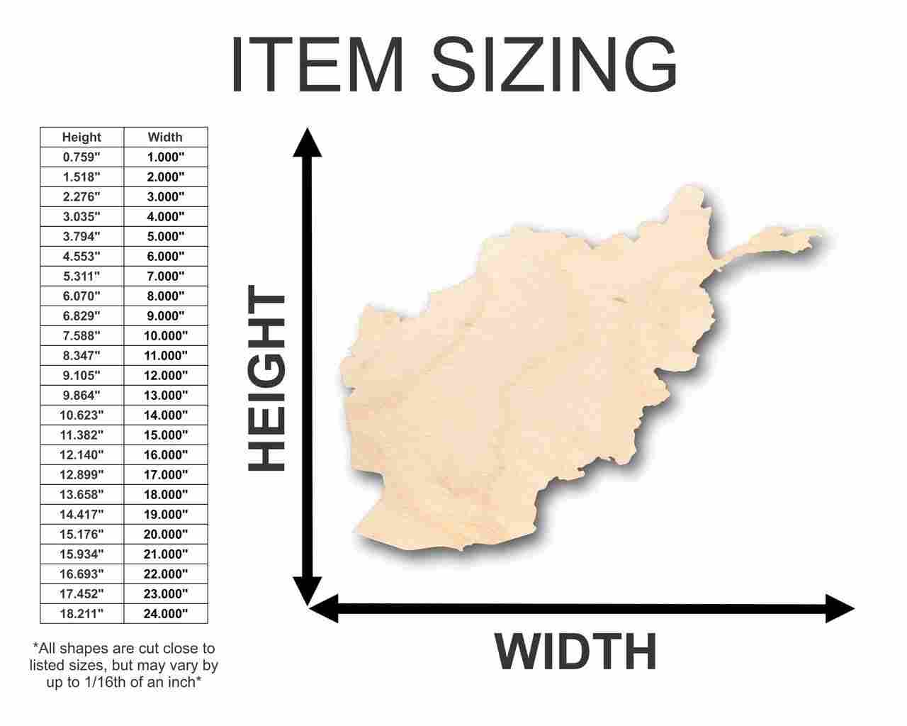 Unfinished Wood Afghanistan Shape - Country - Craft - up to 46" DIY