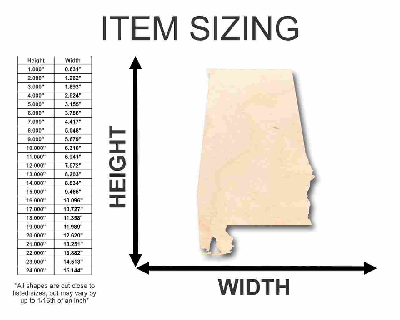 Unfinished Wood Alabama Shape - State - Craft - up to 46" DIY